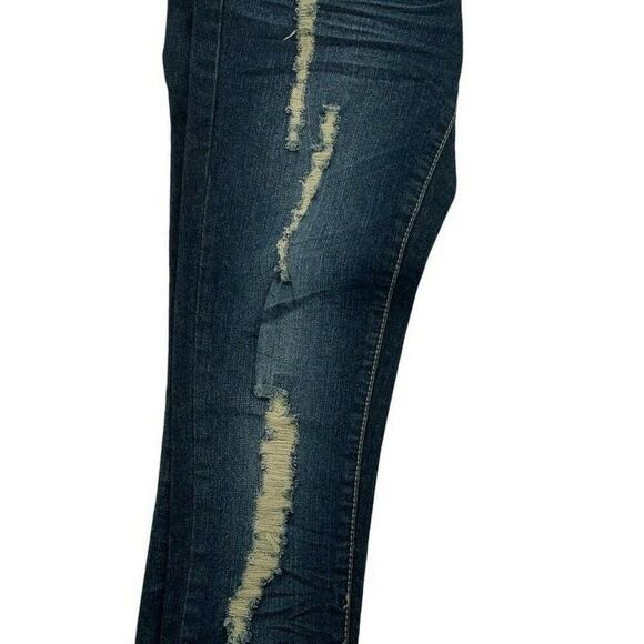 Twentyone Black By Rue Jeans Teens Size 3/4 Skinny Distressed Whiskers Denim - Picture 9 of 12